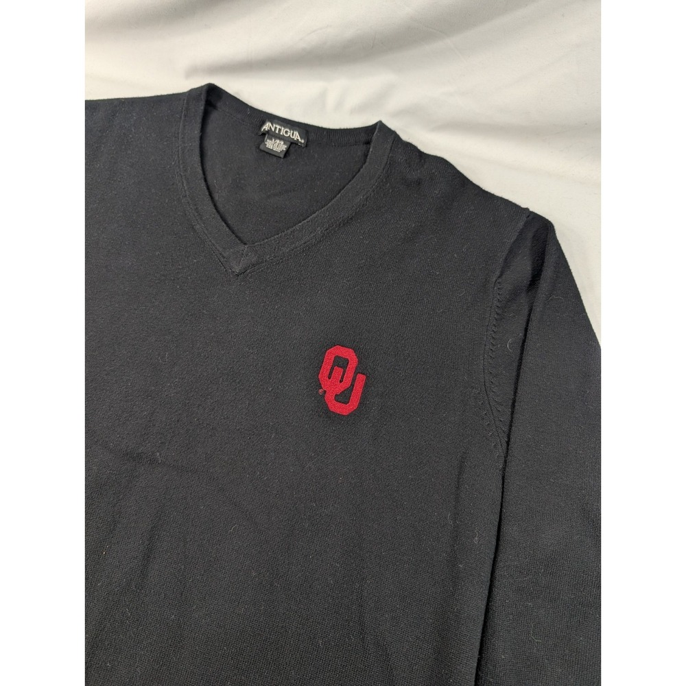 Vintage Antigua Oklahoma Sooners Black Cotton Blend V-Neck Sweater  Size Large